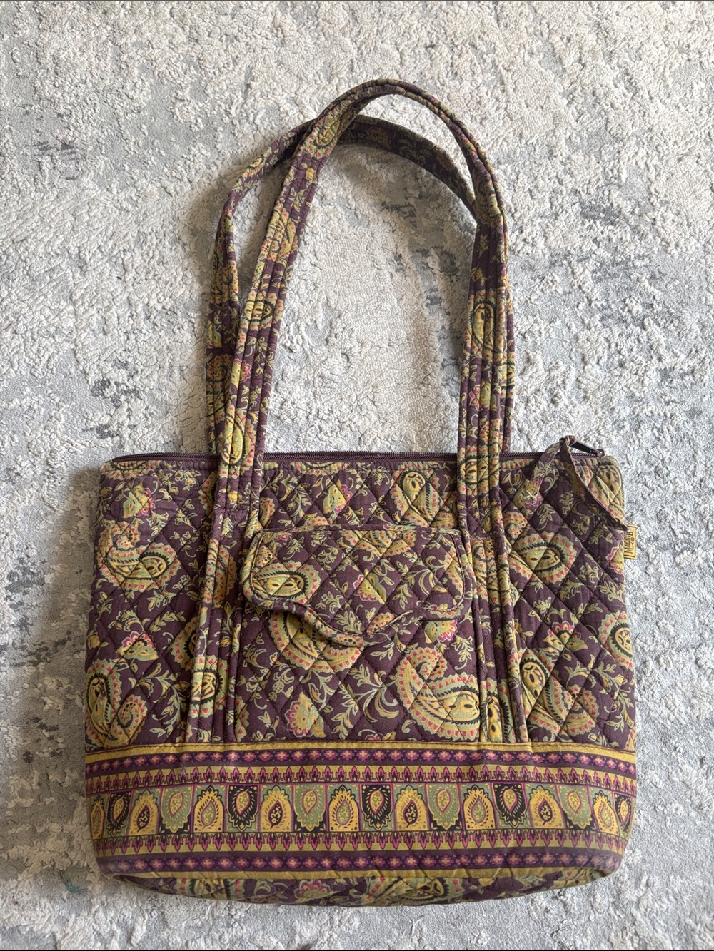 Quilted Paisley Tote Bag in Plum and Gold Accents